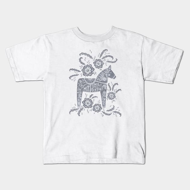 Swedish Dala Horse (Gray) Kids T-Shirt by NicSquirrell